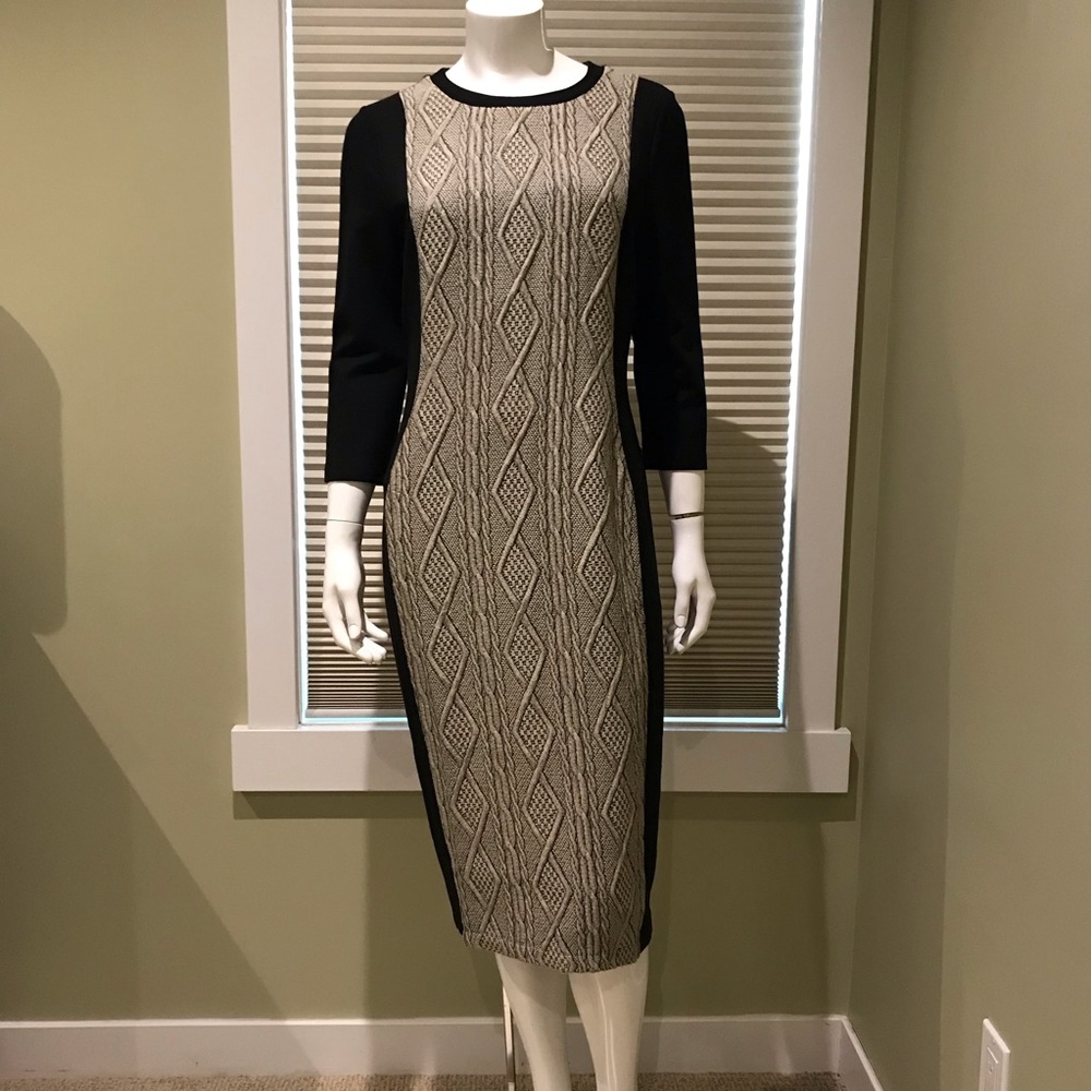 * SOLD * Ted Baker Golda Contrast Panel Black textured midi dress - US 10 TB 4